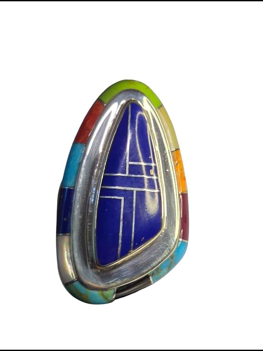 San Felipe Dennis Ramone DR Sterling Silver Multicolor Inlay Teardrop Ring 8